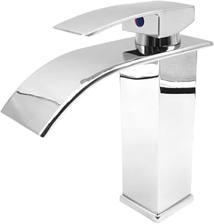 Riven Grifo de baño con desagüe de cascada, monomando con manguera G3/8 para aseos de invitados