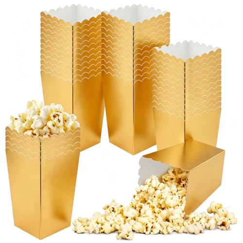 Image of 50 Pcs Popcorn Boxes Mini Paper Popcorn Box Cardboard Popcorn Container for Party Disposable Snack Candy Popcorn Bags Popcorn Holder for Movie Nights Birthday Wedding (Gold)