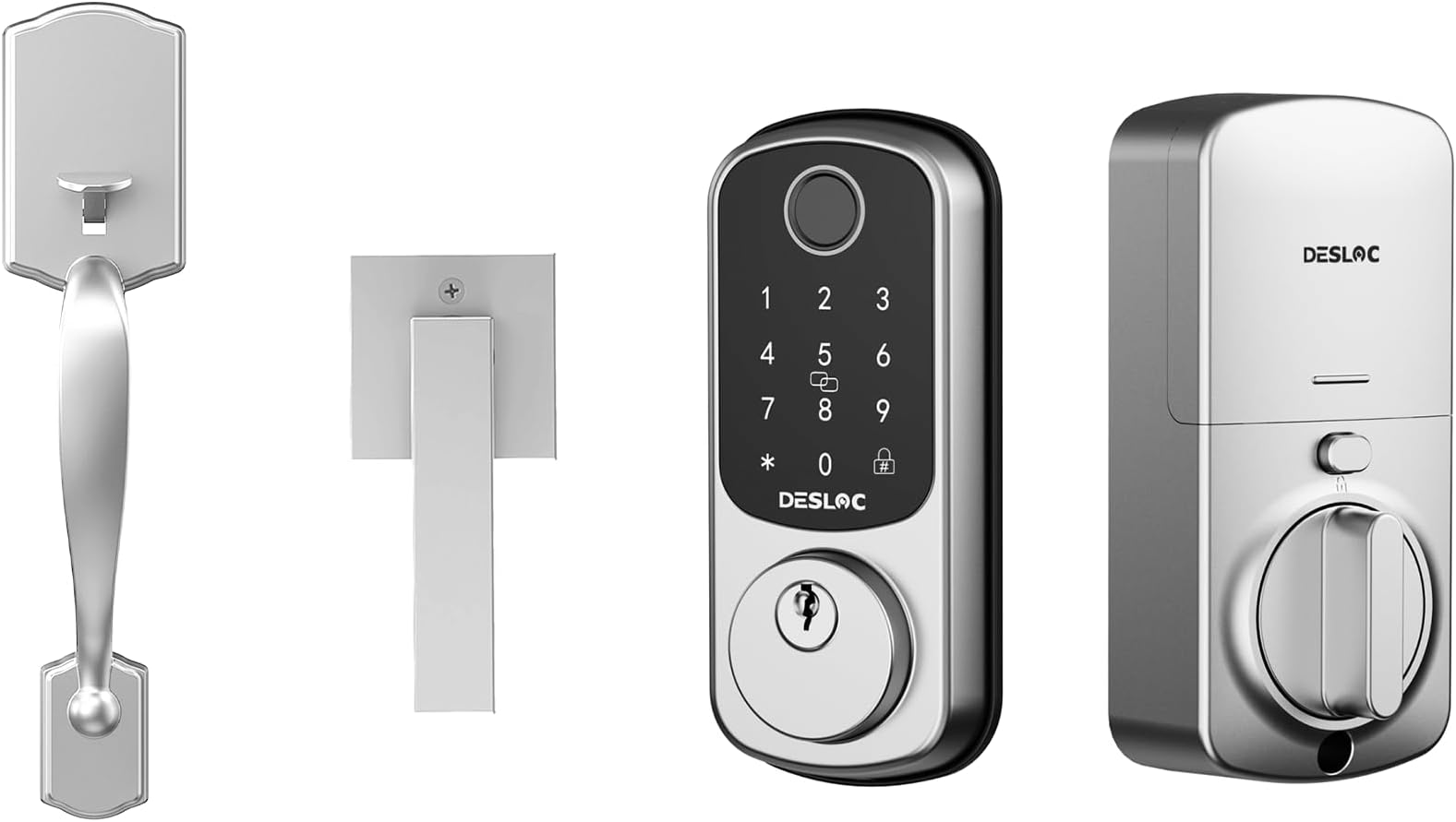 DESLOC B200 Keyless Entry Door Lock with Handle Set, Smart Locks for Front Door, Deadbolt Smart Lock, Front Door Locks Set, Electronic keypad Deadbolt with Handle,12 Months Battery,Silver