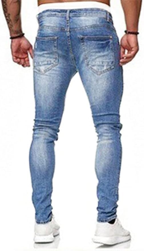 Men's Slim Fit Jeans Stretch Destroyed Ripped Skinny Jeans Denim Pants3
