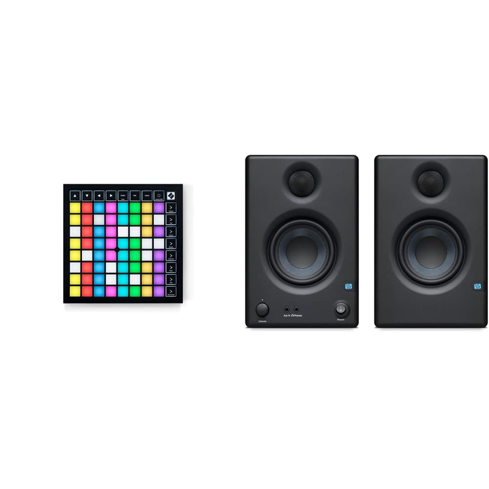 Novation Launchpad X MIDI Grid Controller for Ableton Live/Logic Pro & PreSonus Eris E3.5, 3.5 Inch, 2-way, High-Definition Multimedia Studio Monitors (Pair), Black, Black