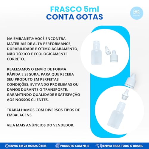 Kit 50 Frascos Conta Gotas 5ml Com Tampa Lacre Para Óleos