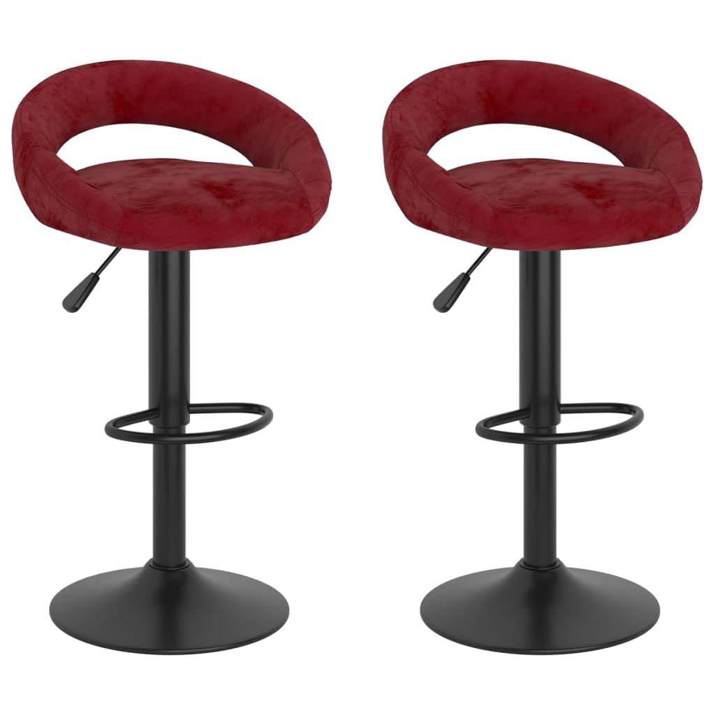 Tabouret de bar velours bordeaux pour îlot de cuisine chic | Lot de 2 sièges design pivotants