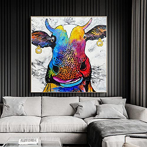 Toile vache réalisme ferme 70x70 cm peinture murale abstraite sans cadre pour décoration de salon