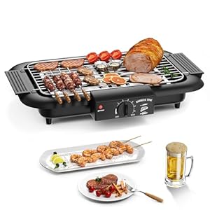 Electric BBQ Grill Smokeless Non Stick IndoorOutdoor Barbecue Grill 2000W Double tube High Power Portable Removable Stand Grill for BBQ Party Elegant Black