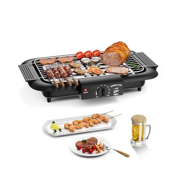 Electric bbq grill smokeless non stick indooroutdoor barbecue grill 2000w double tube high power portable removable stand grill for bbq party elegant black  urban country home decor
