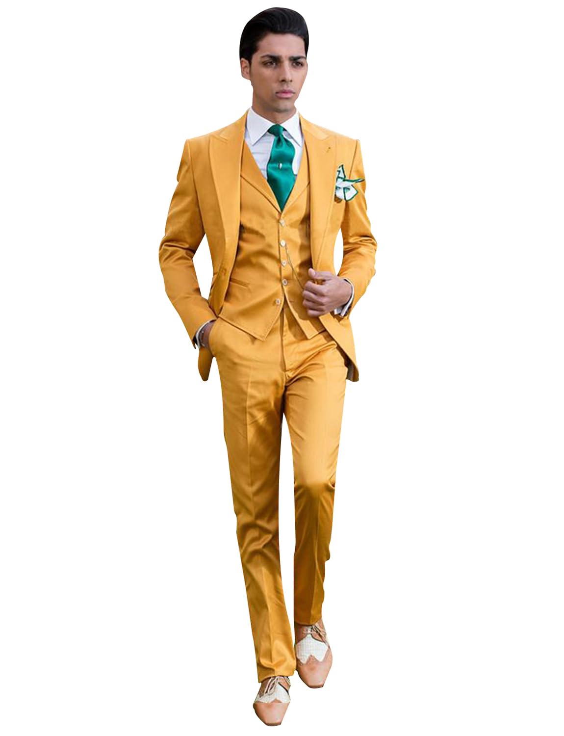 Uomo Abito Tre Pezzi Peak Peak Giacca Slim Fit Giacca da Cerimonia Uomo Elegante