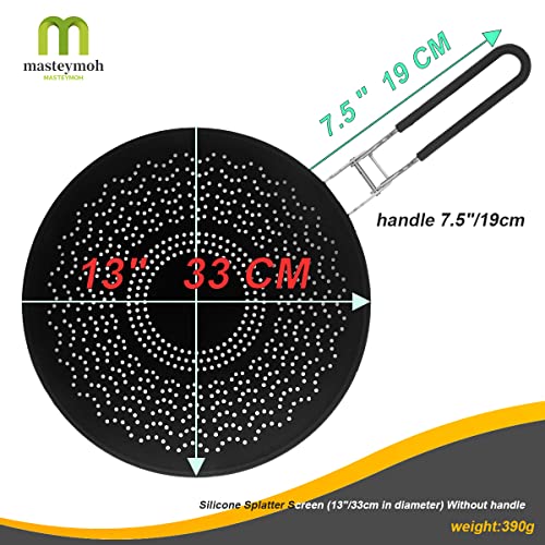 Silicone Splatter Guard 13-Inch, Silicone Splatter Screen for Frying Pan Oil Splash Guard with Foldable Handle - Image 2