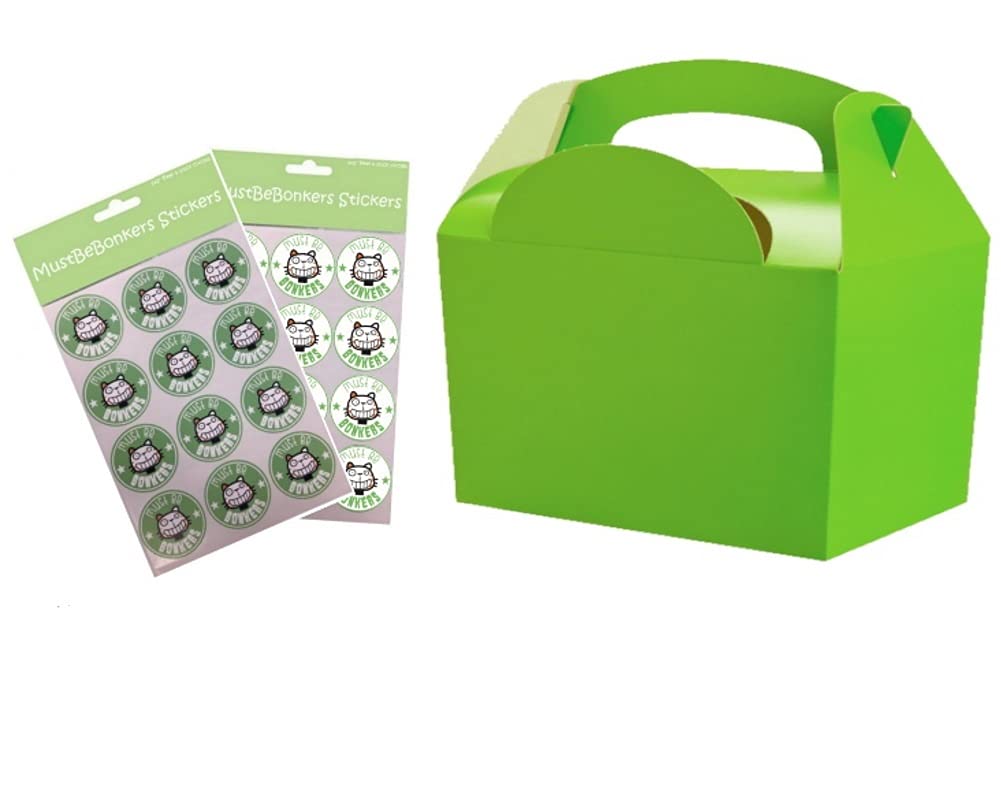 Plain Coloured Meal Box for Children/Kids - Perfect for Picnics, BBQs, and Birthday Parties - Fully Compostable, Biodegradable and Eco-Friendly - With Seal Stickers (Lime Green, 25 Packs)