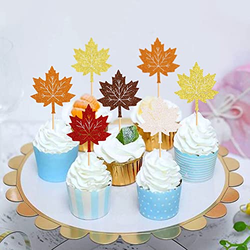 Ercadio 30 Pack Fall Maple Leaves Cupcake Toppers Glitter Fall Harvest Theme Maple Leaves Cupcake Picks Maple Leaves Cupcake Decors For Thanksgiving Eve Theme Birthday Party Cake Decorations Supplies #TOP4