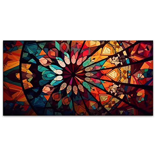 Image of 2ft x 4ft Fluorescent Light Covers Mosaic Geometric Pattern Colorful Stained Glass Ceiling Light Covers for Classroom Office Hospitals Home, Reduce Glare & Flicker