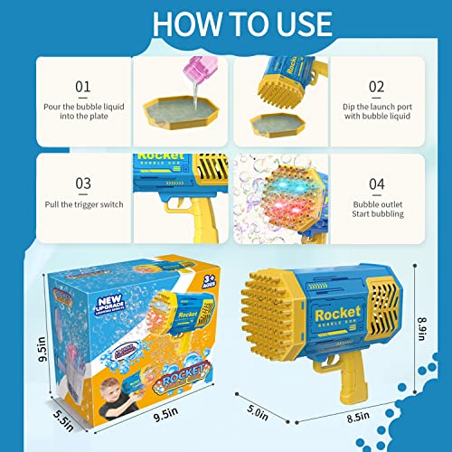 Bubble Gun, 69 Holes Rocket Launcher Bubble Machine With Colorful Lights, Bubble Blaster Gun For Kids Adults, Best Bubble Blower Machine For Outdoor Indoor Wedding Birthday Party(Blue) #TOP5