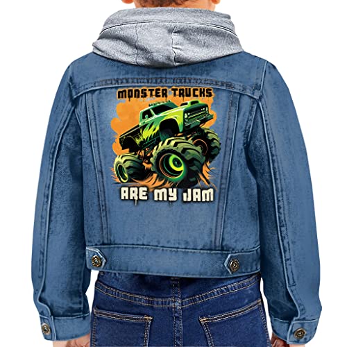 My Jam Toddler Hooded Denim Jacket - Truck Lover Jean Jacket - Printed Denim Jacket for Kids