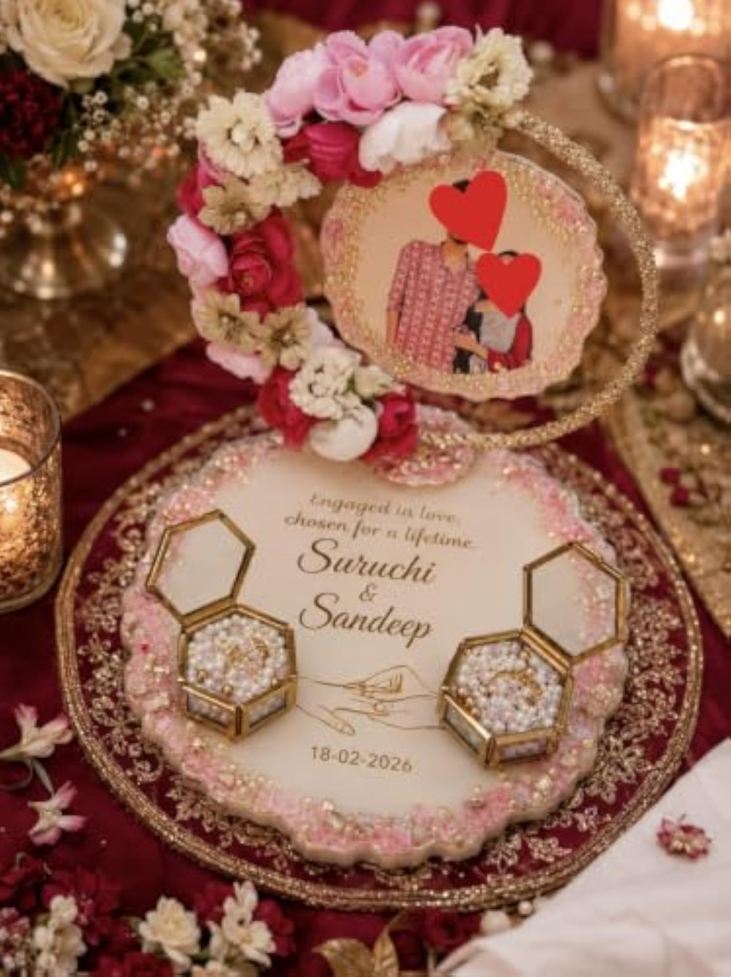 Customized Double Engagement Ring Platter, Vintage Ring Boxes