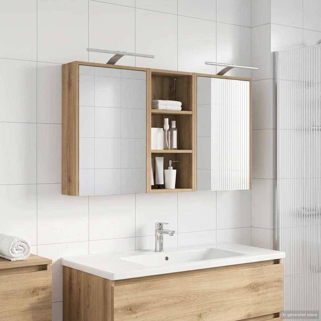 Ensemble de Meubles de Salle de Bain 3 pcs en Bois d'ingénierie avec miroirs réversibles et éclairage LED Blanc, Rangement Suspendu 116 x 16 x 62,5 cm pour optimisation Espace et aménagement