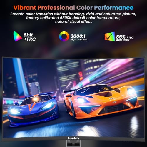 Image of Gawfolk 4K Curved Monitor 32 Inch, 3840x2160 120Hz 1500R Gaming Monitor VA Panel 1ms, Dual Sync G-Sync & FreeSync 4K Computer Monitor, VESA 100x100 Wall Mount Screen