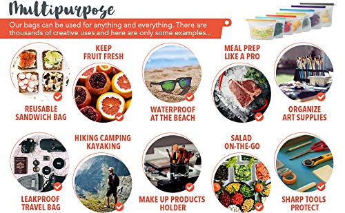Homelux Theory Reusable Silicone Food Storage Bags | LEAKPROOF, AIRTIGHT | 100% Food Grade Silicone | Keep fruit, snacks, veggie, sandwich fresh | travel picnic lunch (3 Large + 4 Medium) - Thumbnail 6