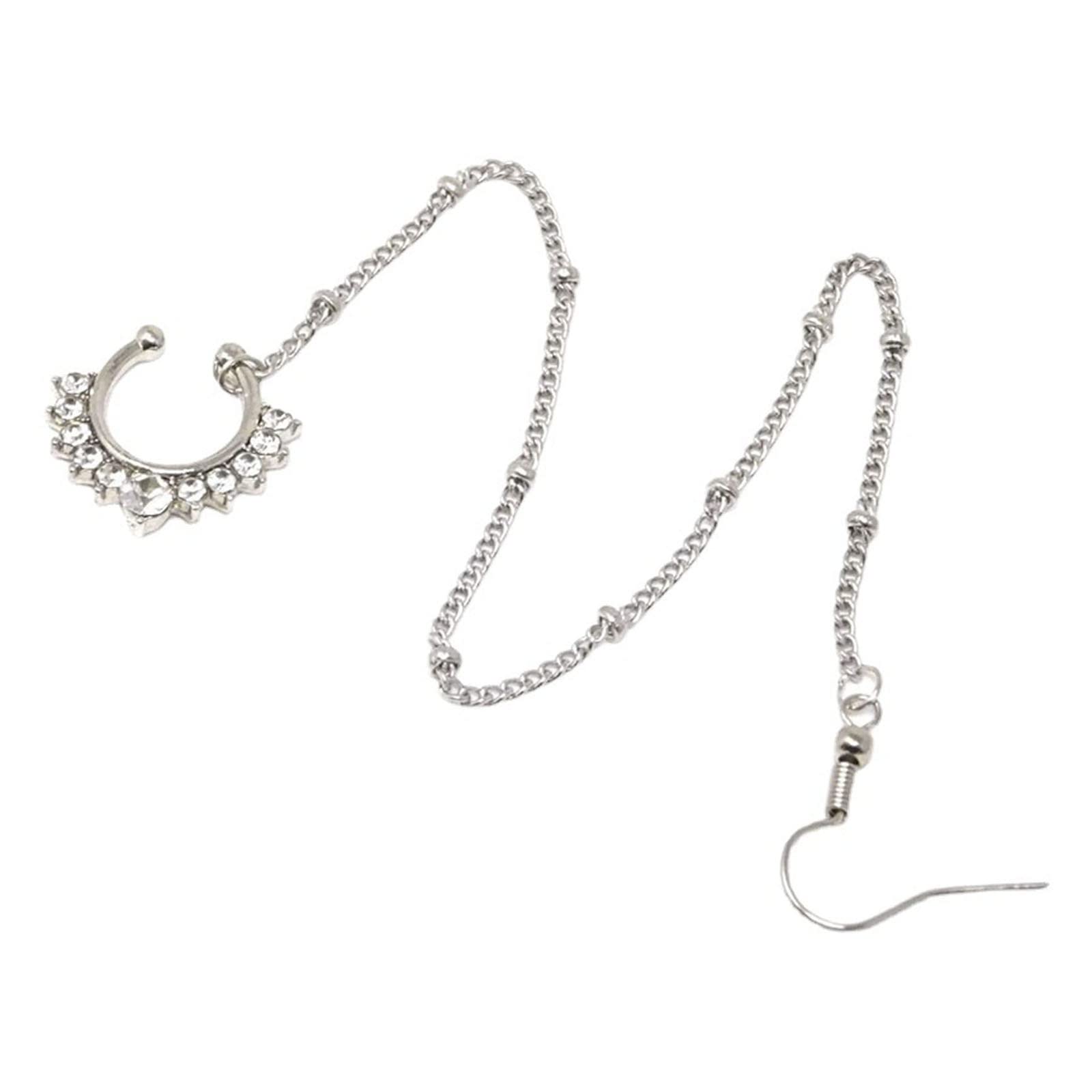 Maxtonser Piercing Nose Chain Jewelry New U-shaped Fan Crystal Chain Fake Septum Nose Shinning for Indian Dance