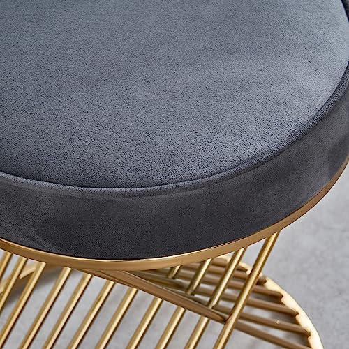 Image of Home Centre Opal Fabric Stool - Grey and Gold