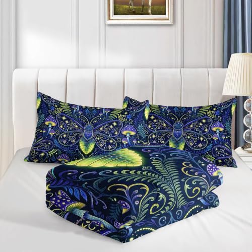 Image of AILONEN Full Comforter Set 3 Piece, Celestial Firefly Mushroom Garden 3D Printed Bedding with 2 Pillowcases, Soft Breathable Microfiber Whimsical Decor for Guest Room