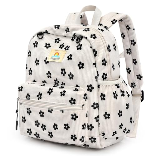 Image of STEAMEDBUN Corduroy Toddler Backpack for Girls 2-4: Kids backpack for Boys Girls - 12 inch Preschool Kindergarten Backpacks - Flower