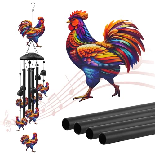 Chicken Wind Chimes for Outside Black Metal Windchimes Outdoors Chickens Gifts for Women/Men Garden/Yard Decor Memorial/Birthday Gifts for Grandma/Mom Durable Chimes for Outdoors