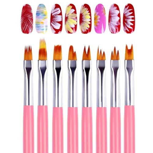 iJiGui 8 PCS Pincel para arte em unhas para desenhar ferramenta de linhas finas, canetas profissionais multiuso para decoração de unhas, para pincéis de unhas com pétalas de flores DIY, caneta de desenho para pintura-rosa