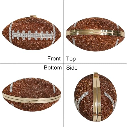 Image of Women Rhinestone Football Shaped Handbag Chain Crossbody Shoulder Bag Football Purse | Rugby, Unique, Novelty, Football