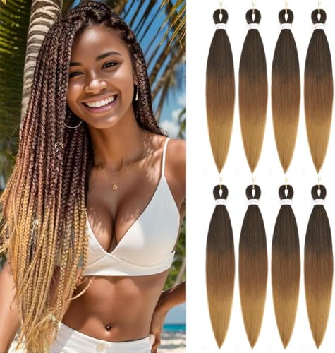 Ombre Braiding Hair Pre Stretched 30 Inch Brown 8 Packs Easy Brai...