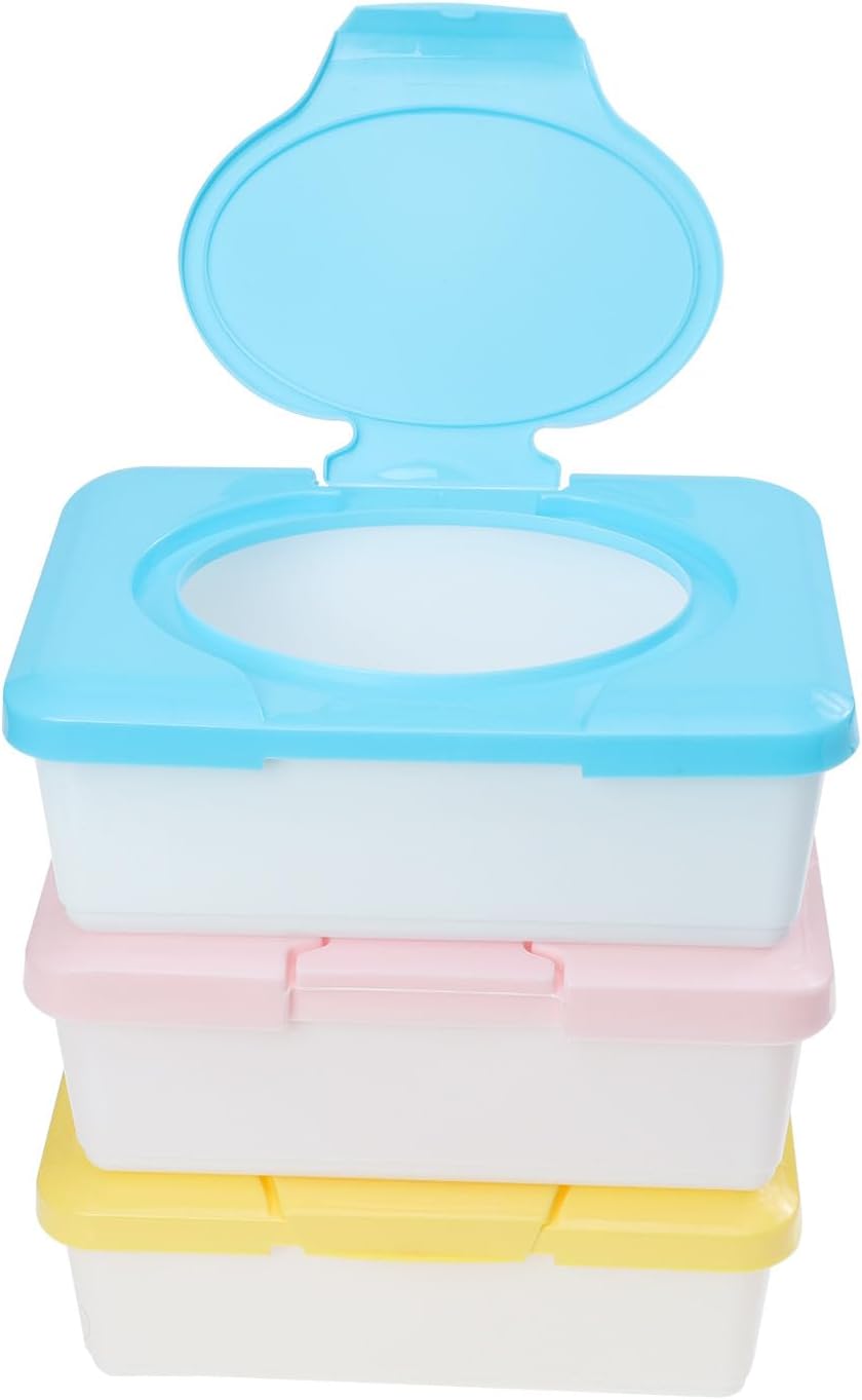 Refillable Wipes Case 3pcs with Lid Pp Material Wipe Dispenser Storage Box for Travel and Outdoor Use Random Color