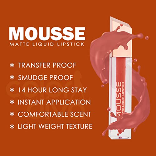 Image of Adbeni Value Pack, Mousse Matte Liquid Lipstick With Eyeliner & Mascara, 5.5ml Each | Long Lasting, Water & Smudge Proof, Light Weight, 14 Hour Long Stay, Pack Of 3 (Normally Nude 147)