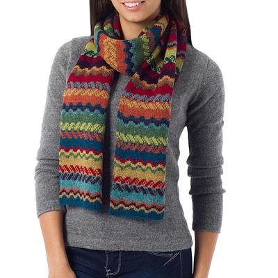 NOVICA Artisan Handmade 100% Alpaca Scarf Women's Wool Accessories Scarves Multicolor Striped Peru ' Fresh Winter'
