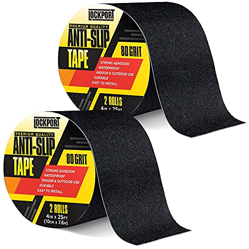 Grip Tape 2-Pack – Heavy Duty Anti Slip Tape with 80 Grit Traction – 4 in x 50 ft of Waterproof, Oil & UV-Resistant, Grip Tape for Stairs, Treads, & Ramps – Non Slip Tape for Outdoor & Indoor