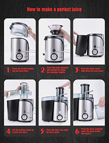homgeek Juicer Easy Clean Juice Extractor Press Centrifugal Juicing Machine, Wide 3" Feed Chute for Whole Fruit Vegetable, Anti-drip, BPA-Free, Dual Speed and Overheat Overload Protection, Silver