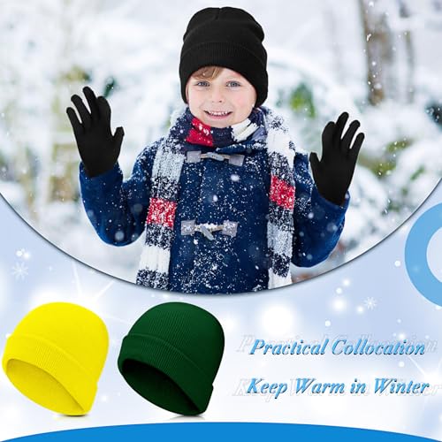 Image of Handepo 60Pcs Kids Winter Beanie and Gloves Bulk Knit Hats Gloves Warm Unisex Cold Weather Winter Gifts for Boy Girl Homeless