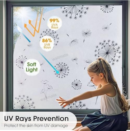 Image of WALLMATE Window Privacy Film Frosted Vinyl Glass Covering, UV Blocking, Non-Adhesive, No-Glue, for Bathroom Living Room Office, (White Snow, 24x80 Inch)