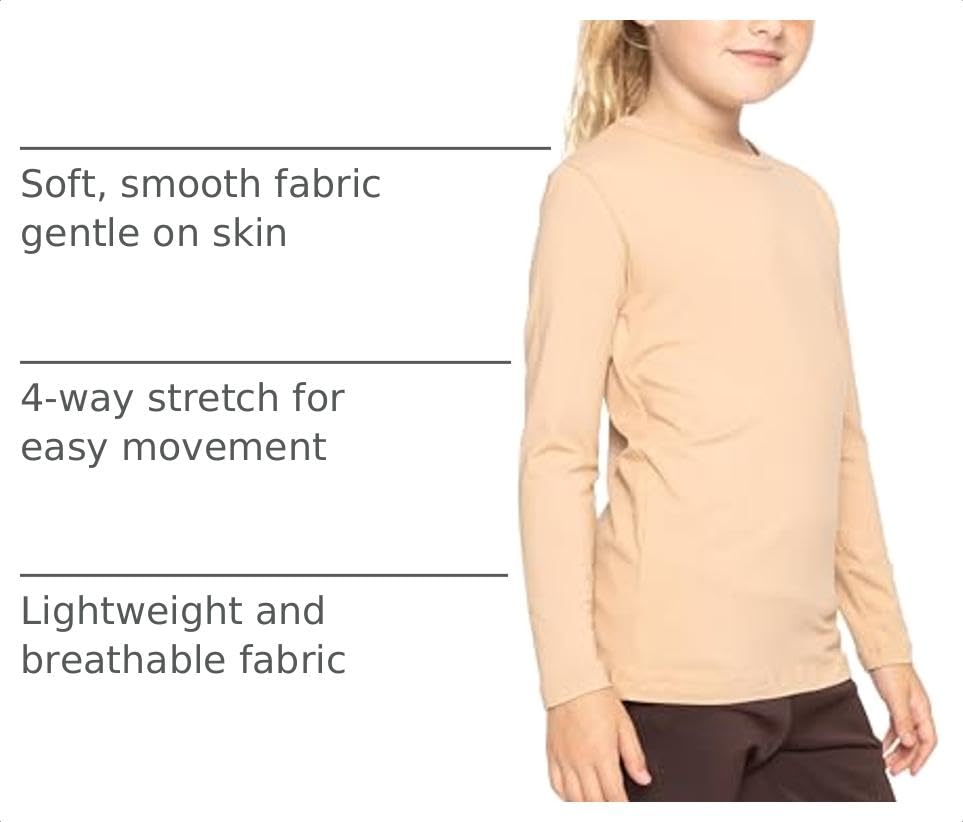 Image of Shirts for Girls Long Sleeve Crew Neck Top, Hoodie or 3 /4 Sleeve Soft Stretch Kids Lightweight Size 2-16