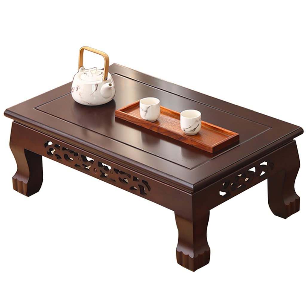 Table basse en tatami en bois marron 70x45x30cm pour espace zen