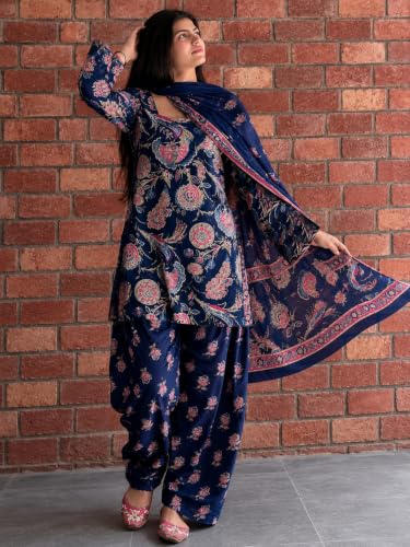 Image of ANNI Designer Farshi Salwar Suit for Women Cotton Printed | Kurta Dupatta Set for Woman | Straight Palazzo Outfit Square Neck Long Sleeve Ethnic Dress Stylish Womens Clothing