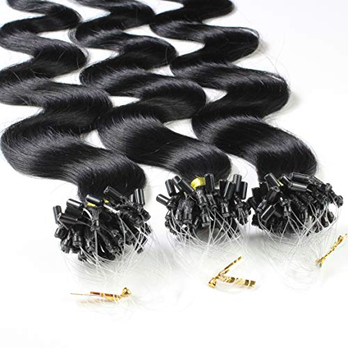 hair2heart Microring Extensions Echthaar Gewellt - 100 Strähnen 1g 60cm Schwarz Cover