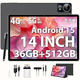 LINROM 2.5K Android 15 Tablet 14 inch, 36GB RAM, 512GB ROM (2TB Expansion), 4G Lte/5G WiFi, INCELL 2240 x 1400 FHD, 11580mAh, Octa-Core 2.0GHz, 13MP+8MP, Tablet with Case/GPS/Bluet 5.0 (Gray) - Image 1