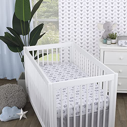 Image of NoJo Elephant Stroll White & Gray Fitted Crib Sheet, Grey, White