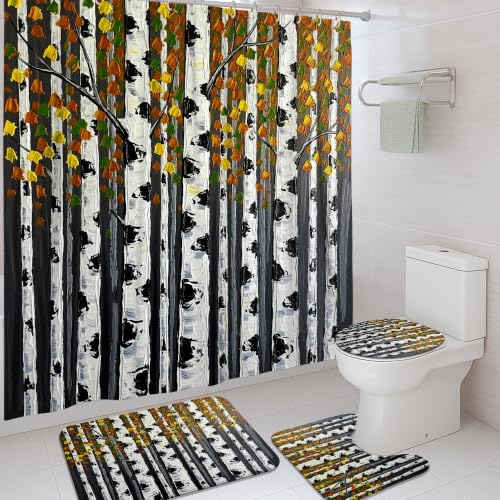 Rideau de douche imperméable avec tapis anti-éclaboussures motif feuille - 2