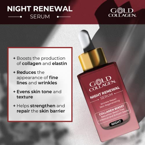 GOLD COLLAGEN Night Renewal- Face Serum, Boost of Collagen & Elastin Skincare Regenerator & Natural Substitute for Retinol - Image 3