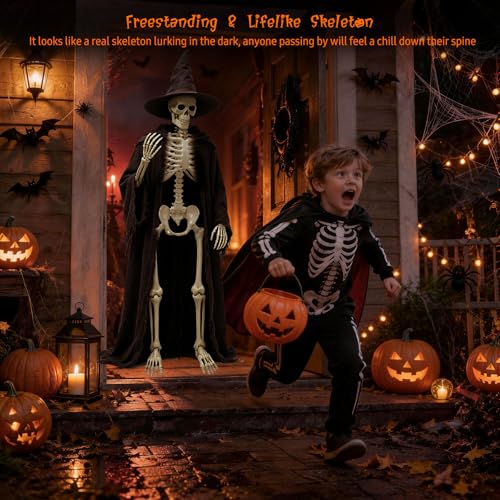 Image of breesky Life Size Skeleton for Halloween: 4.43ft Realistic Human Anatomy Full Body Skeleton Model with Posable Movable Joints - Skeletons for Outdoor Yard Haunted House Atmosphere Decoration (1PC)