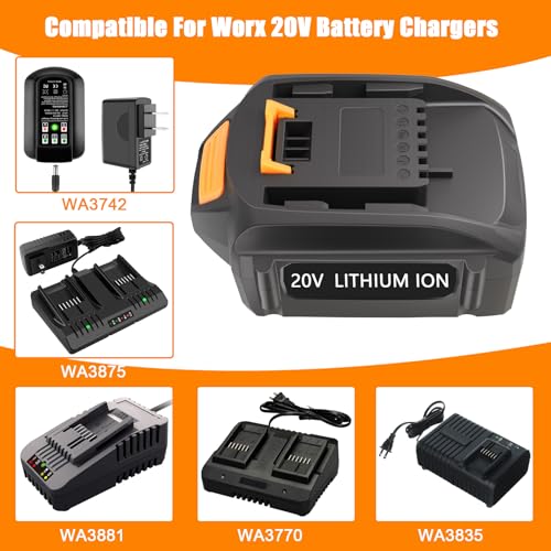 JYJZPB 5.5Ah 20v Lithium Replacement Battery WA3525 for Worx 20V Battery PowerShare for Worx WA3520 WA3525 WA3575 WA3578 WG163 WG151s WG155s WG251s WG255s WG540s WG545s WG890 WG891 (2 Pack Battery)