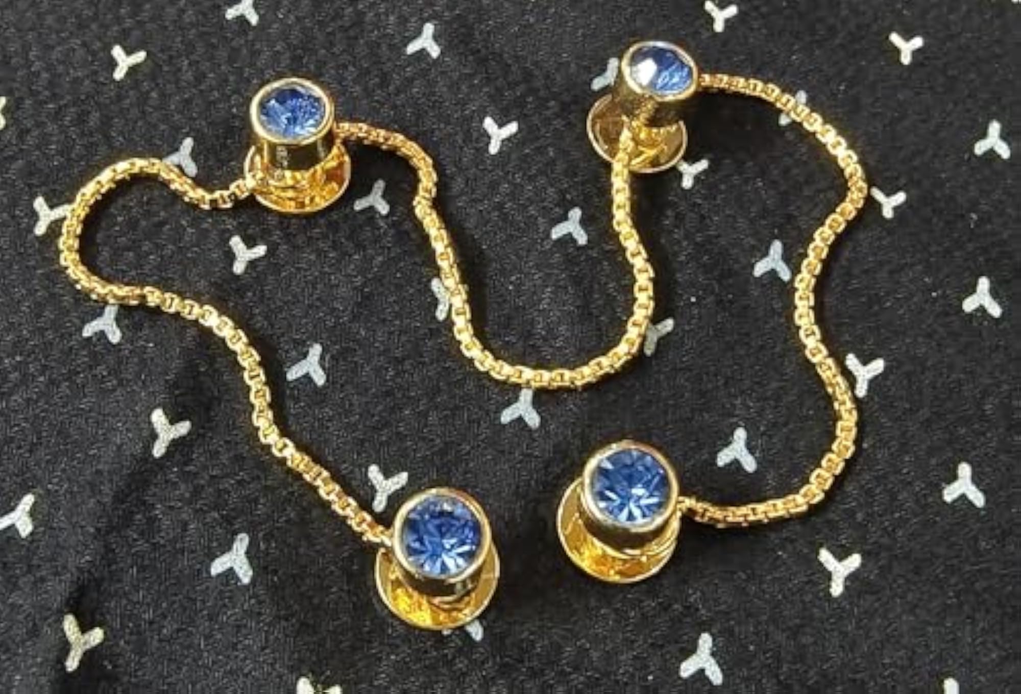 Gold Plated Rhodium Polished Blue Sapphire Kurta Buttons