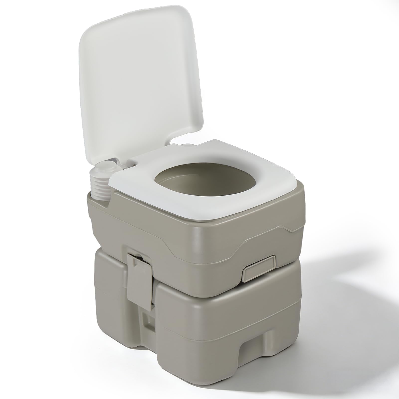 Outvita Tragbare Toilette für den Außenbereich, 1,5 l Abfalltank, Porta-Töpfchen mit Druckpumpe, Doppelauslass, auslaufsichere Clips für Camping, Reisen, Wohnmobil, Boot, LKW