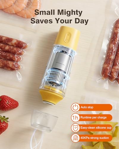 Image of Vacuum sealer for food, Handheld Vacuum Sealer with 30 Reusable Bags | Compact Vacuum Sealer, Professional-Grade for Food Storage Savers, Mustard