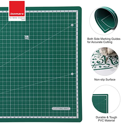 Image of Isomars A2 Self-Healing Cutting Mat with 18mm Snap-Off Cutter | Large Non-Slip Craft Cutting Board 600 x 450 mm | Heavy-Duty Utility Knife for Art, Craft, Quilting, Model Making & DIY Projects